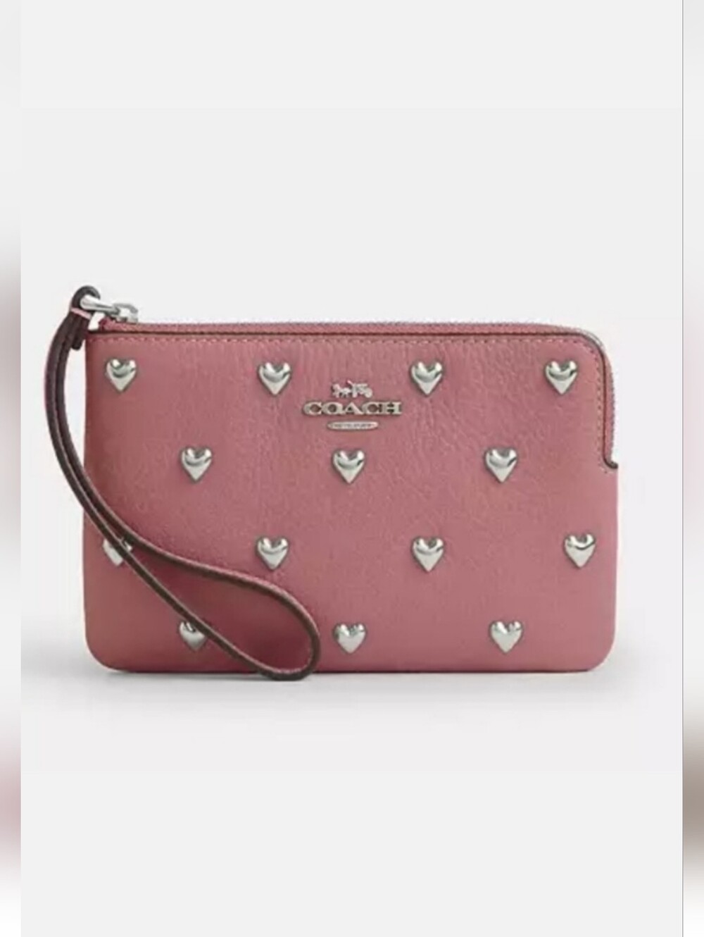Coach Corner Zip Wristlet with Heart Rivets